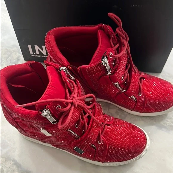 INC International Concepts Red Sparkle High-Top Sneakers - Picture 2 of 7